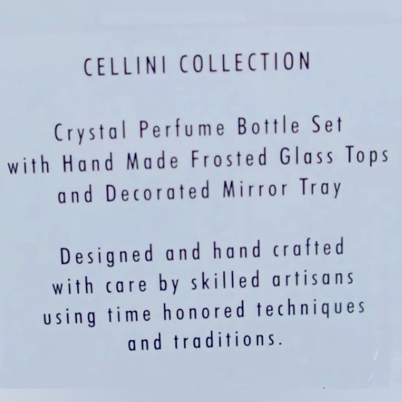 VINTAGE CELLINI COLLECTION 3 FROSTED &. CRYSTAL PERFUME BOTTLES & VANITY MIRROR - Picture 10 of 10